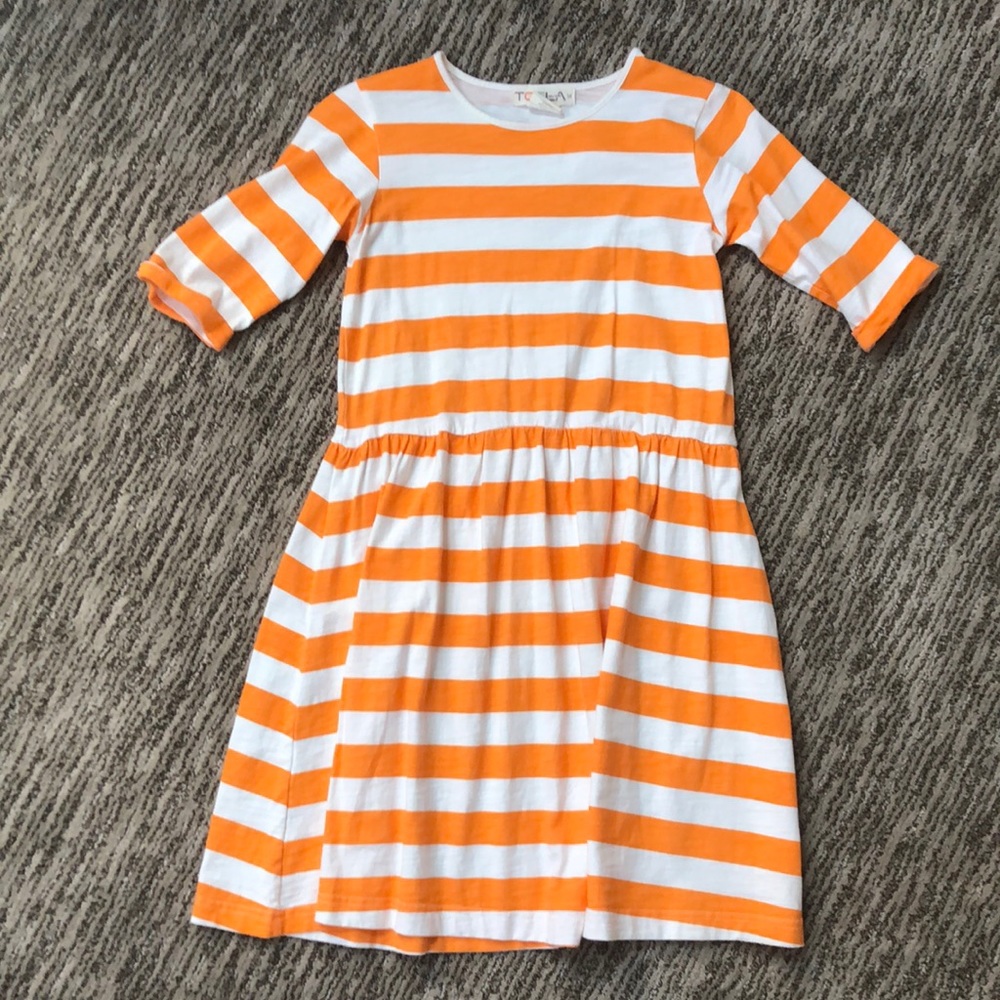 Orange and white stripe short sleeved dress